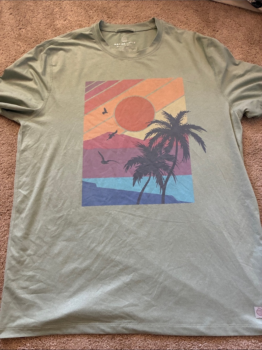 Marine Layer Men's Re-Spun Sport Retro Sunset Palm Graphic Tee Size M